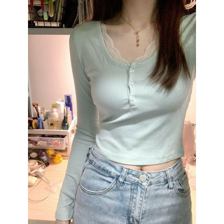 Áo dài tay áo mặc trong giả hai chiếc phối bên trong cho nữ Hot Girl áo ôm dáng thiết kế