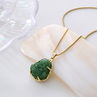 Nồi bụng cười Phật mặt dây chuyền Vòng cổ Ngọc lục bảo cao cấp Maitreya Phật choker