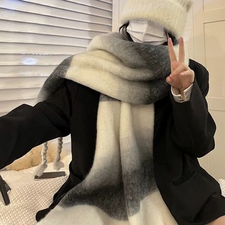 Hàn Quốc Gradient Mohair Khăn Nữ Mùa Đông Dày Và Ấm Áp Mới Giả Cashmere Sọc Dày Bím Khăn