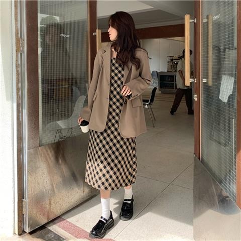 【Bess's house】blazer nữ Hàn Quốc + váy, set sang chảnh, váy nữ mùa thu 2024 kẻ sọc, hai mảnh, đồ bộ đi chơi | BigBuy360 - bigbuy360.vn