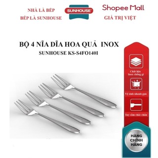 BỘ 4 NĨA DĨA HOA QUẢ 140 INOX SUNHOUSE KS-S4FO140I
