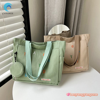  Canamek Túi xách vải thêu chữ có túi nhỏ Túi Tote thông thường Dung tích lớn Túi đeo vai nữ Túi đi biển cho bé gái mới 