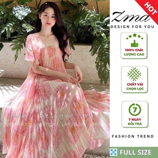 Đầm Bầu Xinh Thiết Kế Hoa xinh xắn Chất lụa voan dập ly hai lớp đi dự tiệc công sở đẹp thời trang