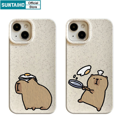 Suntaiho Ốp lưng Iphone Ngộ nghĩnh Vỏ Dễ Thương Capybara Cặp Đôi Họa Tiết Ốp Điện Thoại Silicon Mềm Cao Cấp Chống Sốc Cho Iphone 15 14 13 12 11 Pro Max IP 7 8 Plus Iphon X Xs XR Xs Max Hàn quốc Ốp Lưng