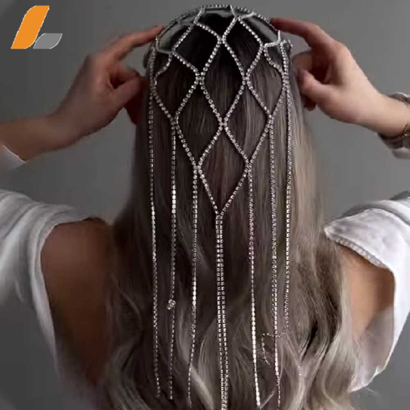 Mesh Tassel Headband Bridal Dress Rhinestone Multi-Layer Headband Accessories for Women