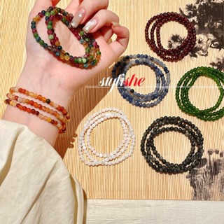 Vòng tay hạt ba lớp unisex đá đầy màu sắc Vòng tay đính cườm 4mm dành cho nữ phụ kiện trang sức thời trang