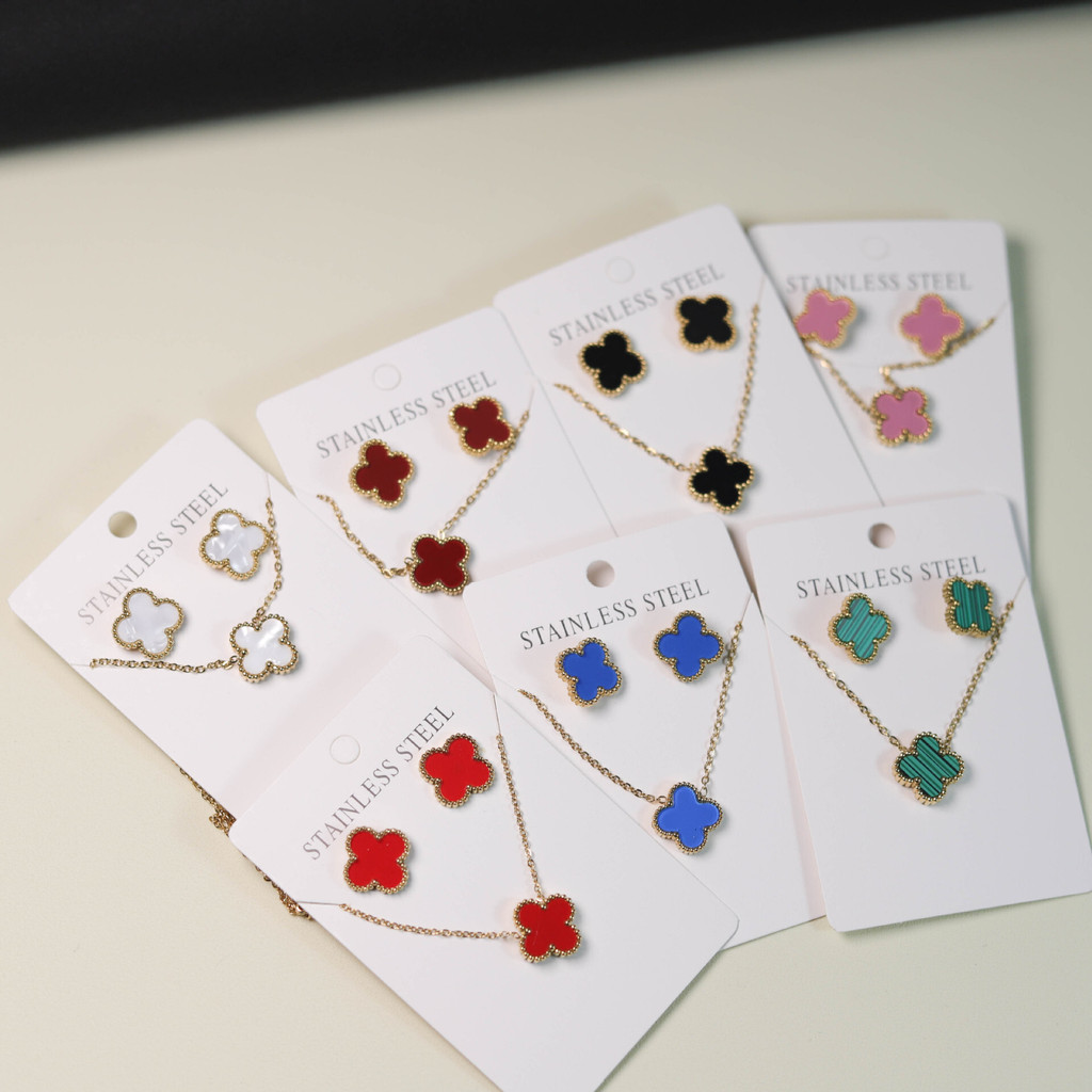 Vòng cổ cỏ bốn lá may mắn, bông tai, Bộ hai mảnh, Vòng Tay năm hoa phù hợp với tất cả các kết hợp, chuỗi xương đòn, bông tai cỏ ba lá