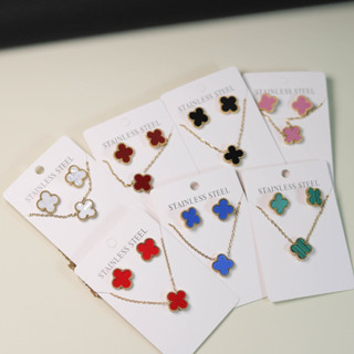 Vòng cổ cỏ bốn lá may mắn, bông tai, Bộ hai mảnh, Vòng Tay năm hoa phù hợp với tất cả các kết hợp, chuỗi xương đòn, bông tai cỏ ba lá