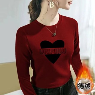 Mùa Thu Đông Phiên Bản Hàn Quốc Cổ Tròn Slim-fit Đức Nhung Thiết Kế Cảm Giác Bên Trong Tình Yêu Áo Thun Dài Tay Sang Trọng Đáy Áo Sơ Mi Nữ Top