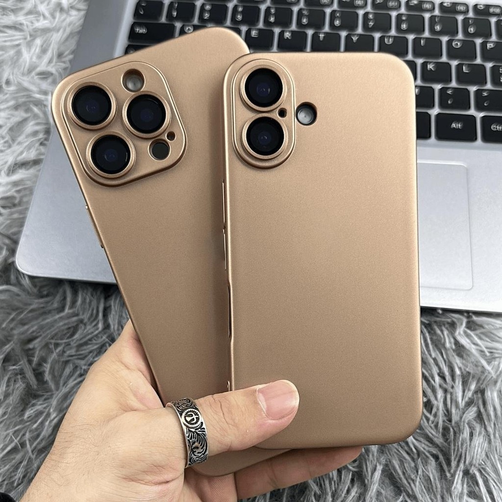 Ốp điện thoại PC vàng sa mạc sang trọng có màng bảo vệ cho IPhone 11 12 13 14 15 16 Pro Max 14 Plus Vỏ điện thoại
