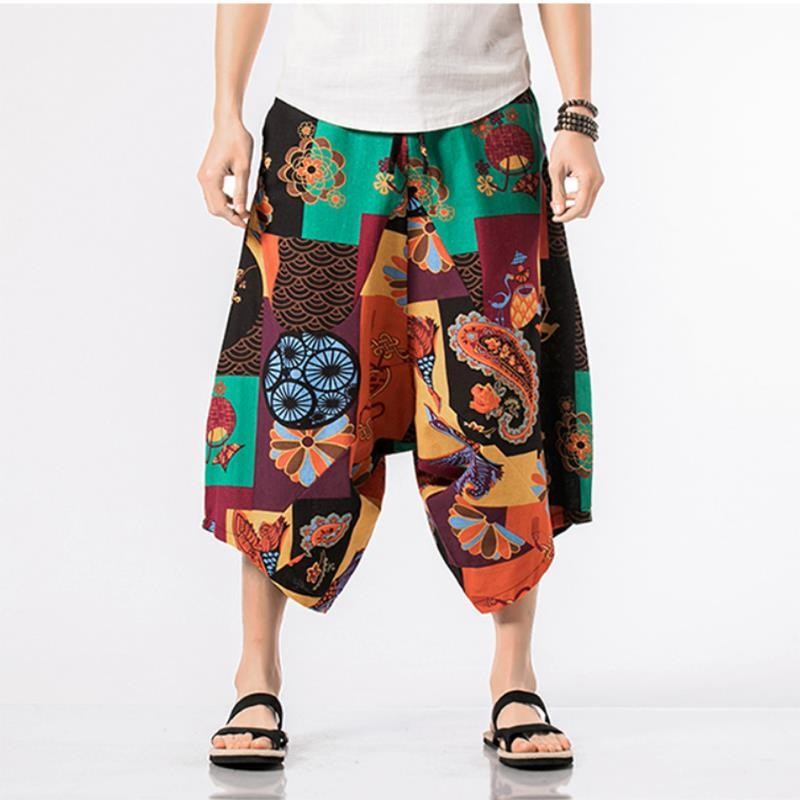 Quần ống rộng Nepal Nam dáng rộng Plus Size Cặp đôi Quần short đi biển Quần crop Quần voi Thái Lan B