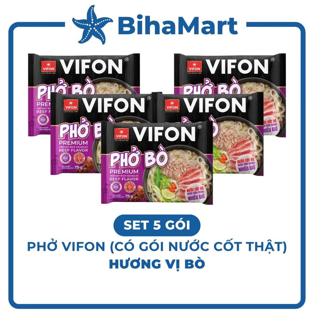 [SET5GÓI]- VIFON - Phở Vifon có gói xốt thịt hương vị Bò, Phở bò Vifon có gói nước cốt thịt, Phở ăn 
