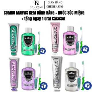 COMBO CHĂM SÓC RĂNG MIỆNG MARVIS KEM ĐÁNH RĂNG 75ml + NƯỚC SÚC MIỆNG 120ml TẶNG BỘ QUÀ ORAL CASESET