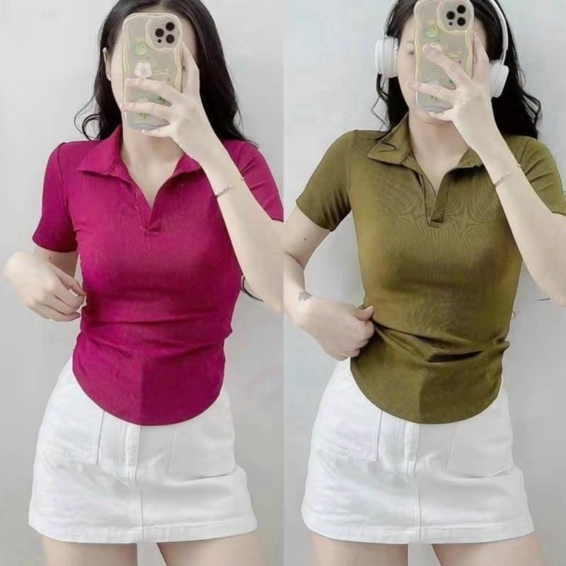 A88 Áo thun nữ tay ngắn Croptop Cổ Bẻ , Áo Polo Nhiều Màu size dưới 53kg mã a88
