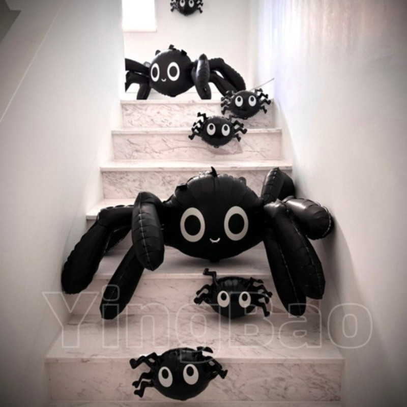 146cm Lớn Đen Nhện Bóng 4D Halloween Nhện Lá Bóng Bay Cho Tiệc Halloween Sinh Nhật Ngôi Nhà Ma Ám Ma Quái Đồ Trang Trí