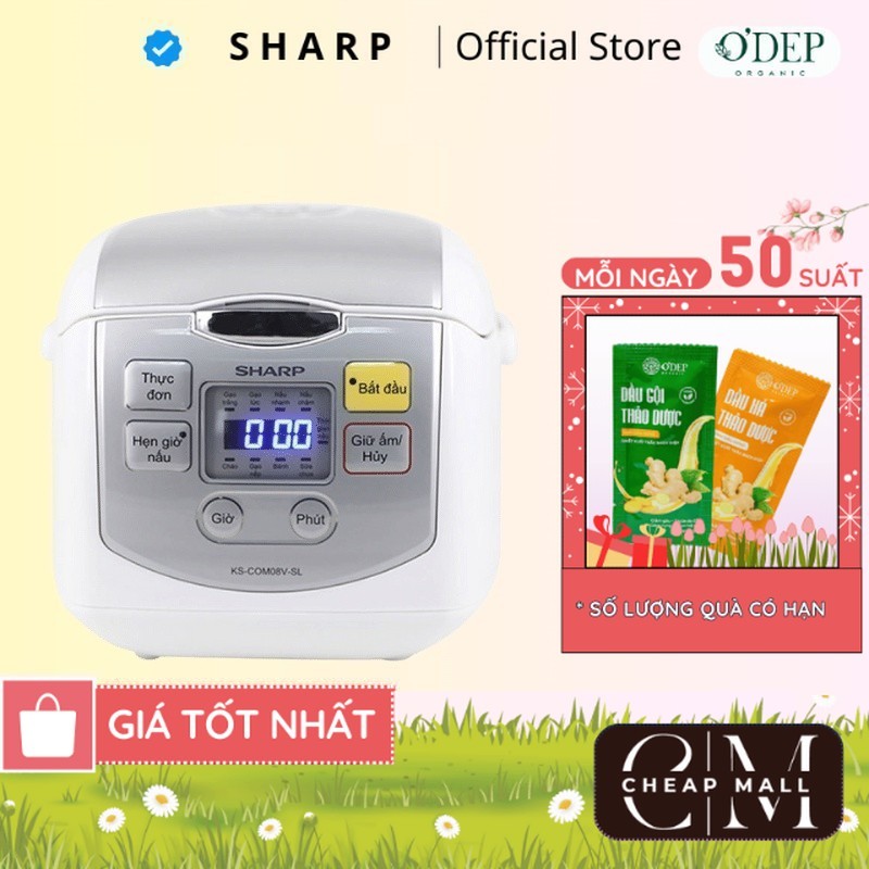 Nồi cơm điện tử mini Sharp 0.72 Lít 450W Chính hãng chống dính cho 1-2 người ăn KS-COM08V-SL - CHEAP CMO