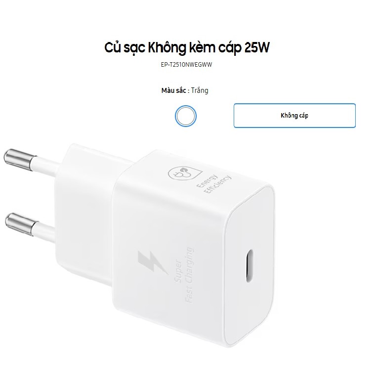 Củ sạc Samsung 25W Type C EP-T2510N (Có hộp, Không kèm cáp)  - Hàng Chính Hãng