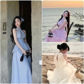 Đầm dự tiệc Nữ Dress maxi cổ yếm đính nơ DG 4583