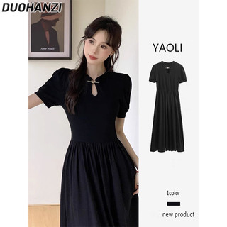 Duohanzi Đầm Nữ Mới Trung Quốc retro Đầm Mùa Hè Eo Nhỏ Đen Giảm Béo Đầm Cao Cấp