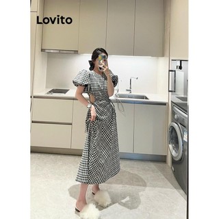 Đầm Lovito cắt xẻ họa tiết kẻ sọc phong cách thường ngày cho nữ LNE57682