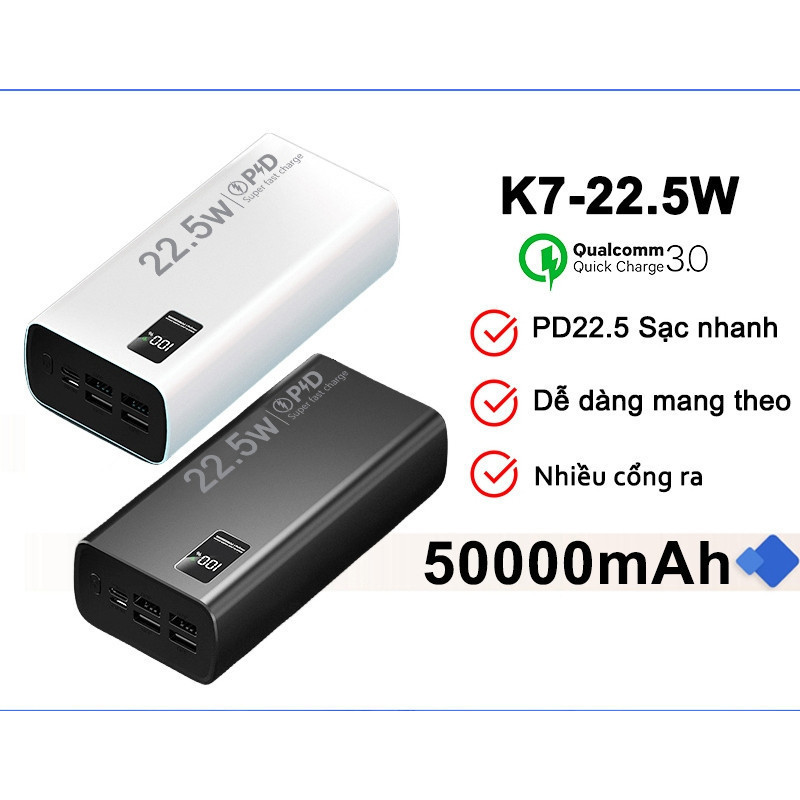 Sạc dự phòng Power bank PD22.5W 10000MAH 30000mah 50000mAh pin dự phòng màn hình Led tích hợp tích h