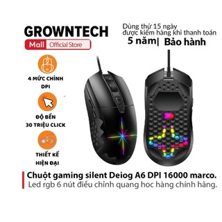 Livestreams Chuột gaming silent Deiog A6 DPI 16000 app marco led rgb 6 nút điều chỉnh quang học