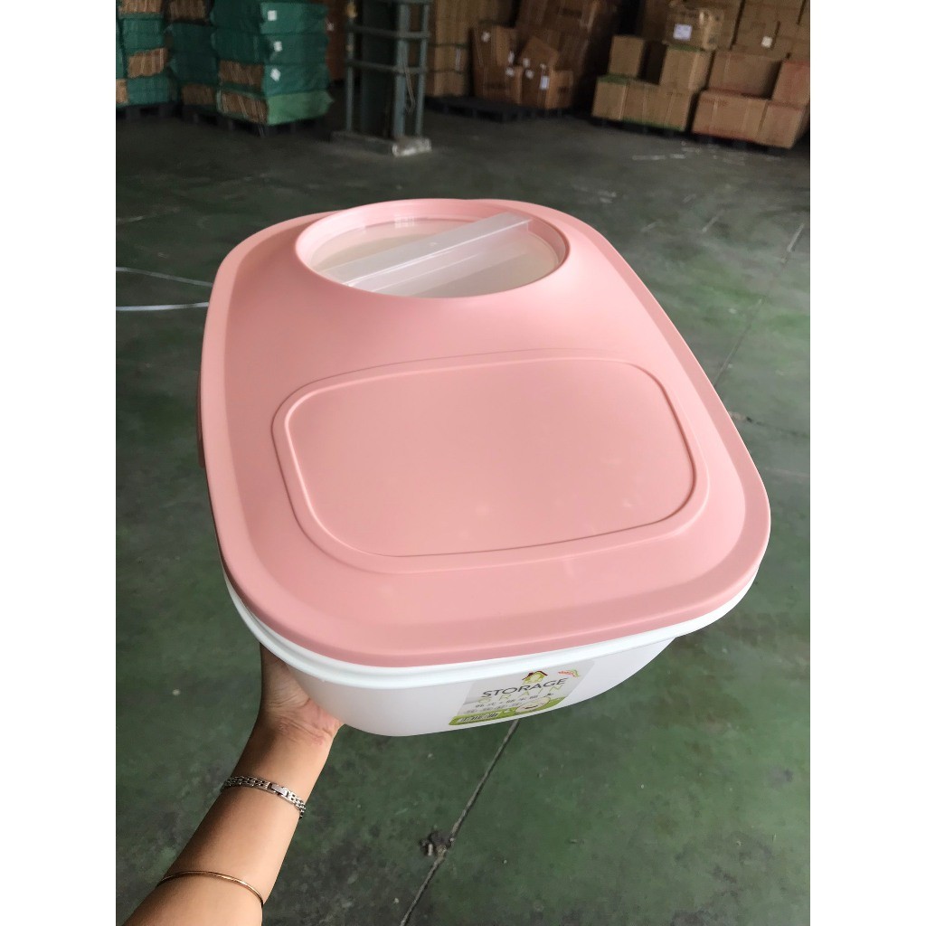 Thùng gạo 12 ký nhựa PP an toàn màu Pastel có bánh xe cao cấp - an toàn , dễ sử dụng