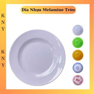 Dĩa nhựa melamine tròn cạn, dĩa cơm sườn màu trắng, vàng, xanh chất liệu beca nhựa phíp kny