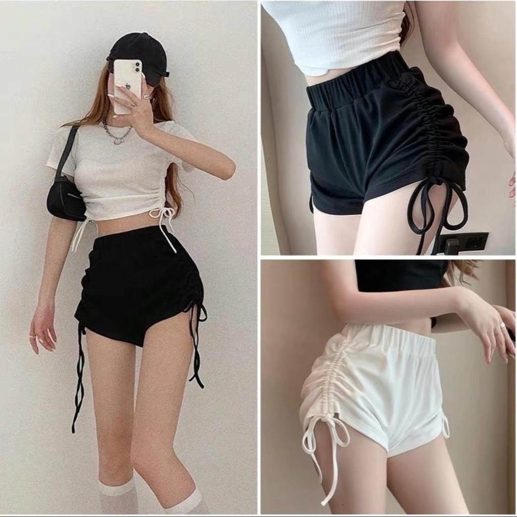 ￼Quần đùi rút 2 bên dáng ôm ngắn chất thun gân dày Nữ Women bb8