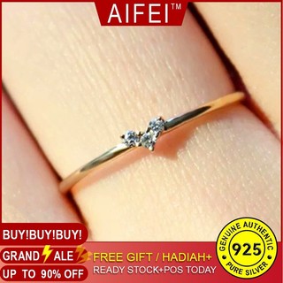 Aifei Jewellery Women Ring Heart Mosaic Diamond 925 Sterling Silver 18K Gold Plating R946