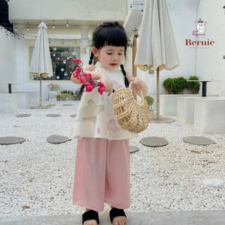  Set yếm lụa hoa sen, chất liệu lụa sần đanh mềm form bồng bềnh cho bé 9-23kg 1123B028