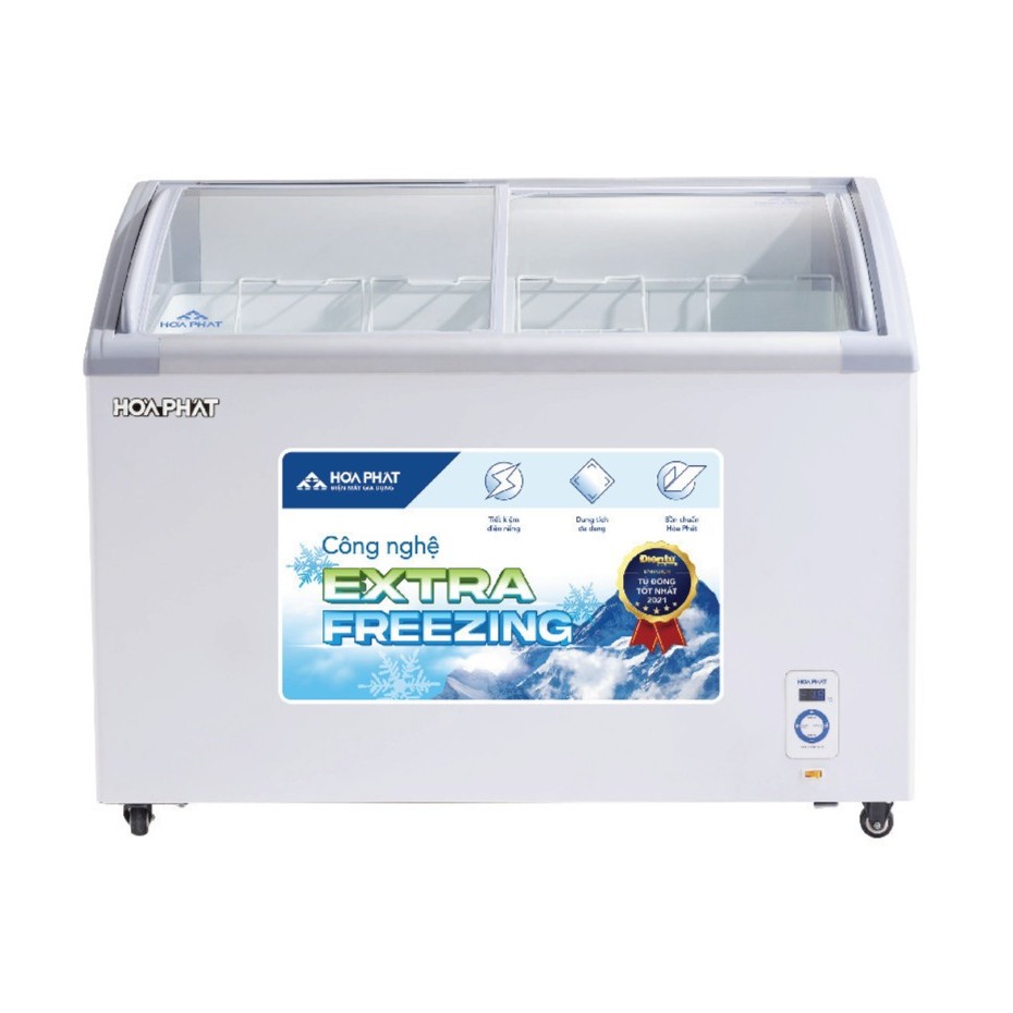 Tủ đông trưng bày Hòa Phát HSF AD6357.C1, 2 cánh, dung tích 357L, viền ghi, kính trong/Trắng