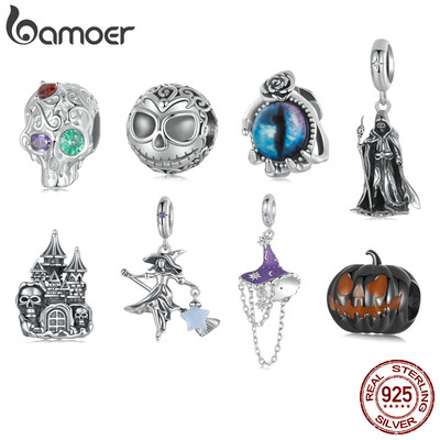 Bamoer 925 Sterling Sliver Charm Halloween Phát Sáng Trong Bóng Tối Họa Tiết Đầu Lâu Bí Ngô Cho Vòng Tay