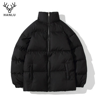 Áo khoác cotton nam HANLU ấm áp dáng rộng phong cách cặp đôi màu trơn dày cổ áo khoác bánh mì
