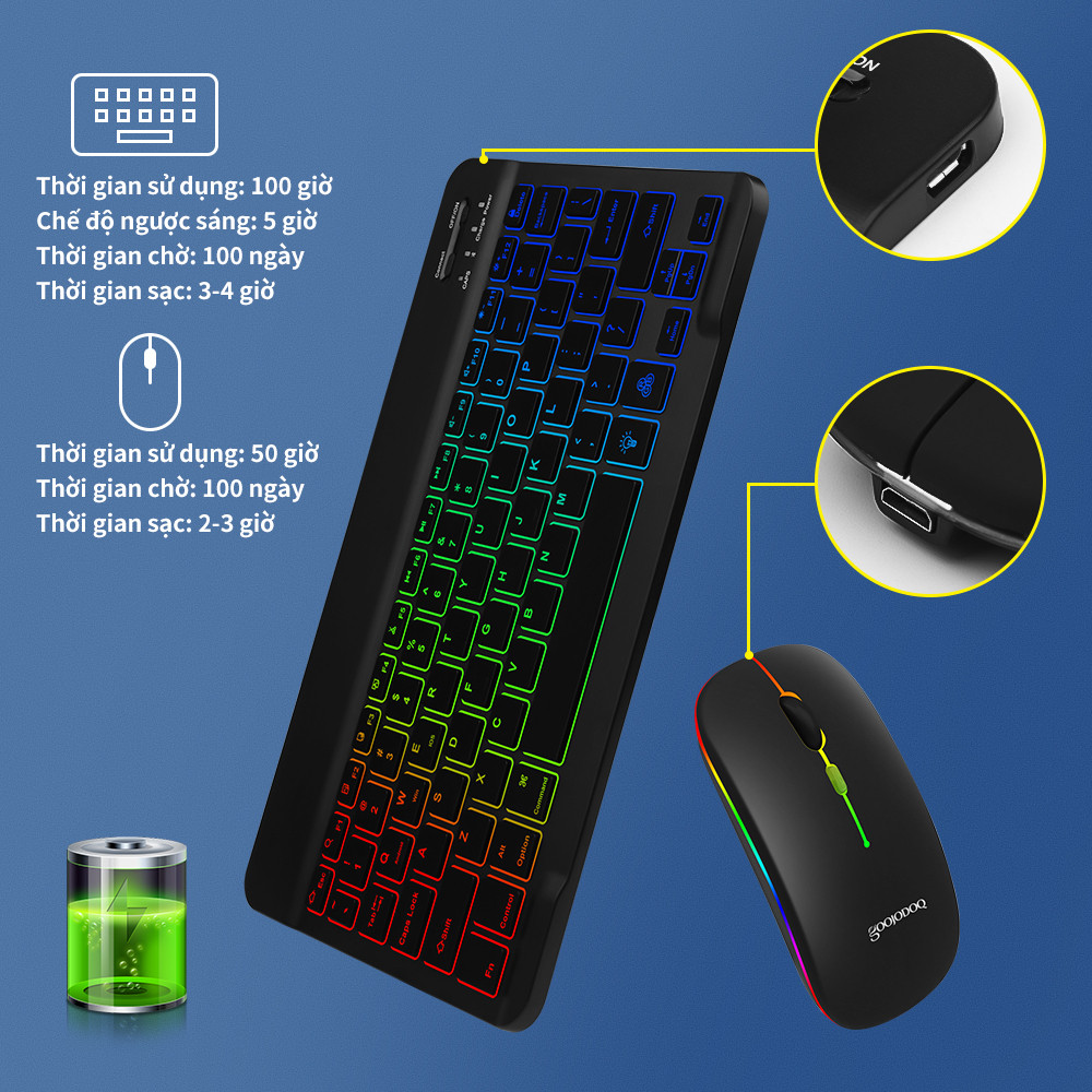 Bàn phím Bluetooth có đèn nền GOOJODOQ có đèn LED cho máy tính bảng iPad Android | BigBuy360 - bigbuy360.vn
