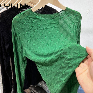  Áo thun dài tay vai tôn dáng xuân thu nữ loại mỏng áo sơ mi ren 