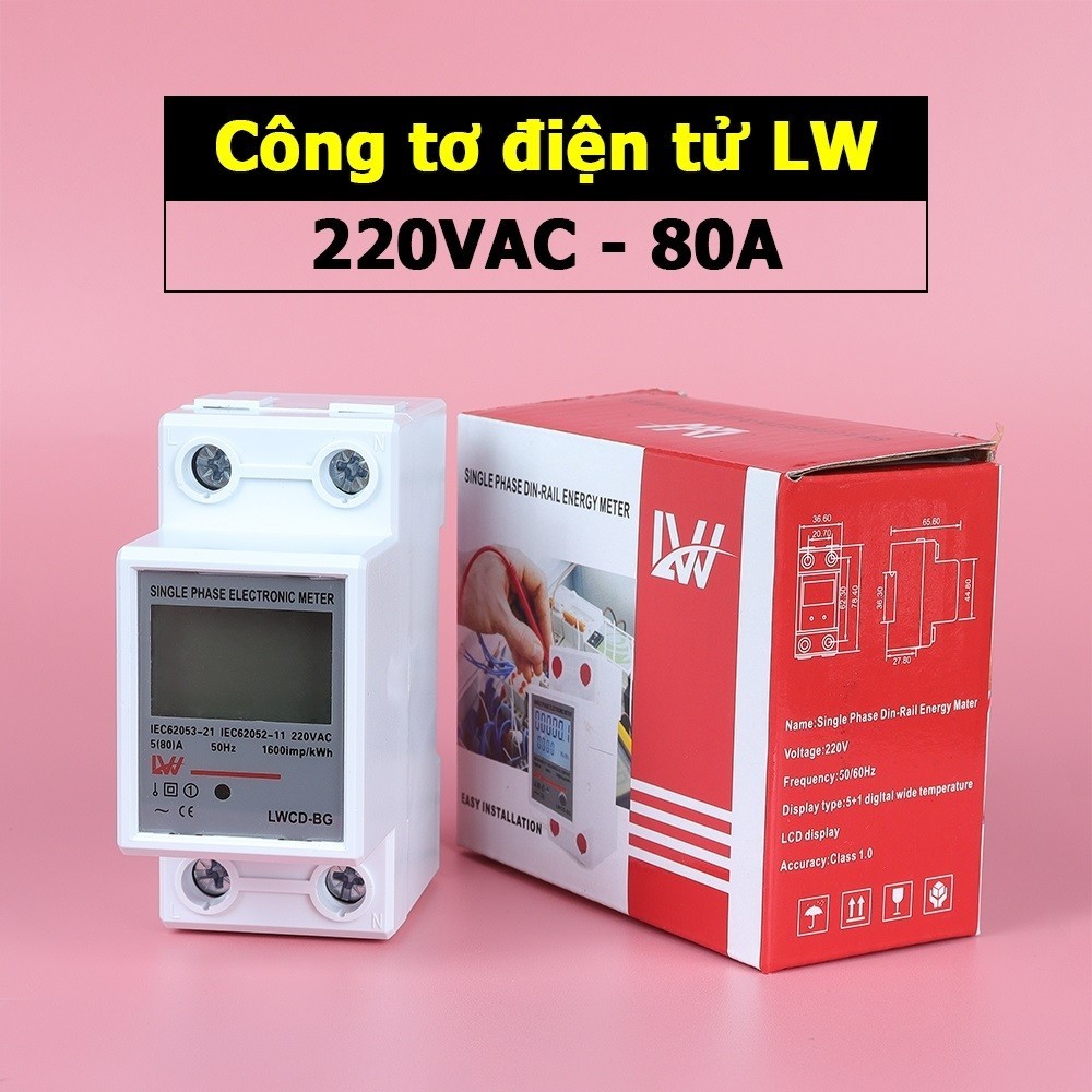 Công Tơ Điện Tử 4 Thông Số 80A 220V, độ chính xác cao màn hình LCD LWCD-BG LWCD-BQ