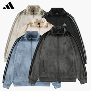 Thêu Logo Adidas 100% Nguyên Bản Đứng Cổ Áo Cặp Đôi Áo Khoác Cho Nữ Áo Khoác Trơn Có Khóa Kéo Bomber Áo Khoác Gió Áo Khoác Nam