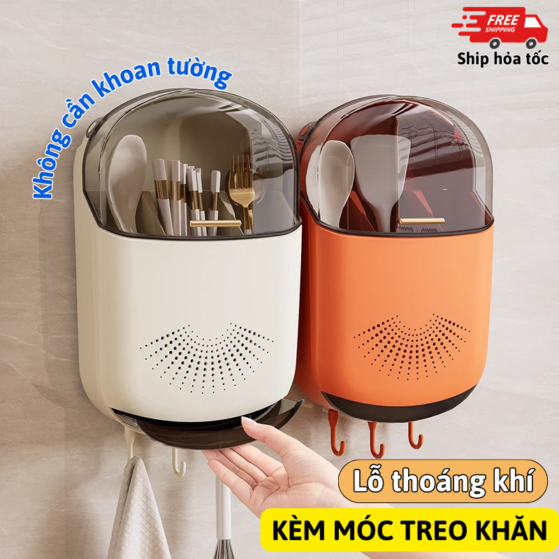 Hộp Đựng Đũa Muỗng Treo Tường Lily's Decor House  Nắp Đậy Chống Bụi Ngăn Côn Trùng Tiện Lợi