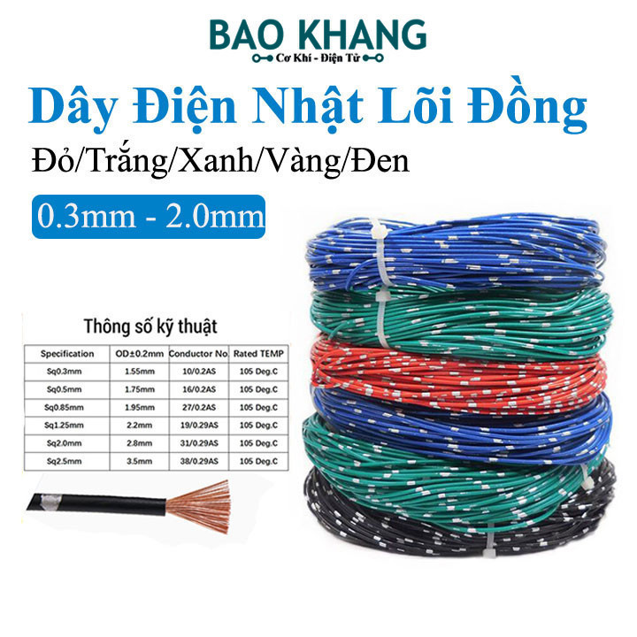 Chọn Màu 100 Mét Dây Điện Nhật Ô Tô Cỡ 0.3mm2, 0.5 mm2, 0.85 mm2, 1.25 mm2, 2.0mm2