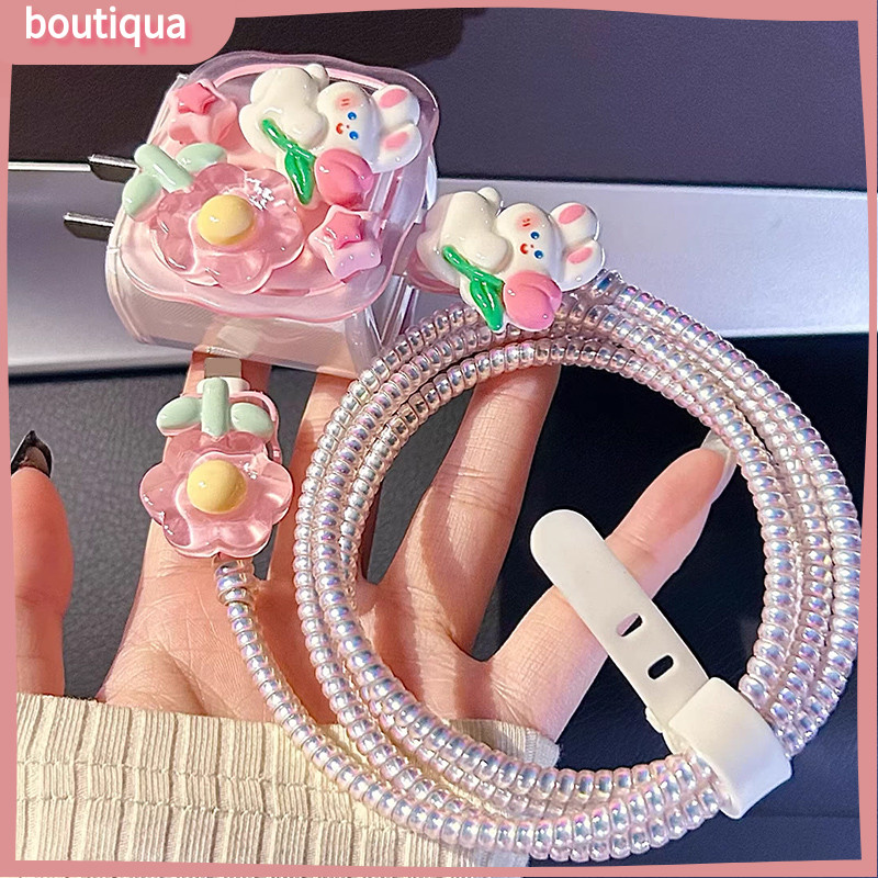 Bộ Phụ Kiện Bảo Vệ Đầu Sạc Kirby Họa Tiết Sóng Màu Hồng Chống Gãy Dây Tương Thích IP-BA | BigBuy360 - bigbuy360.vn