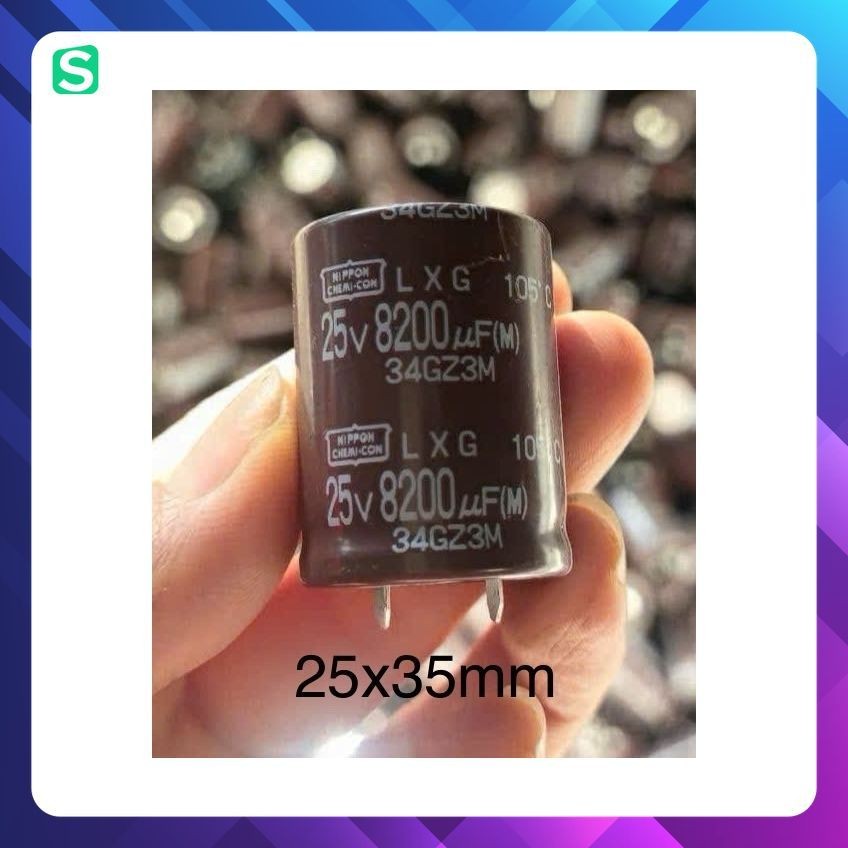 [ 4 con ]  Tụ Nippon Chemicon 25V 8200uf 25V , 25V8200UF , 8200UF25V ( kt 25x35mm ) hàng chính hãng 
