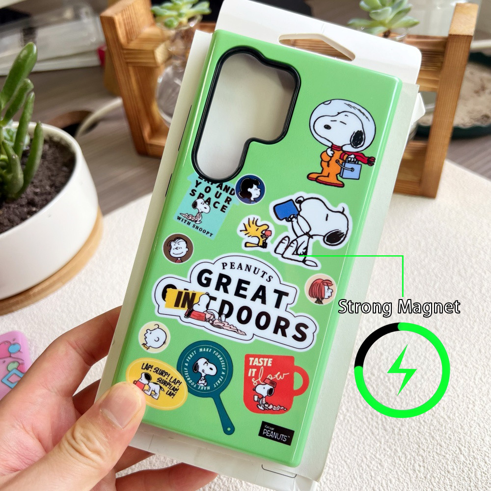 Ốp điện thoại chống sốc mạnh mẽ hoạt hình dễ thương Snoopy hai lớp Snoopy cho Samsung S25 Ultra S24 