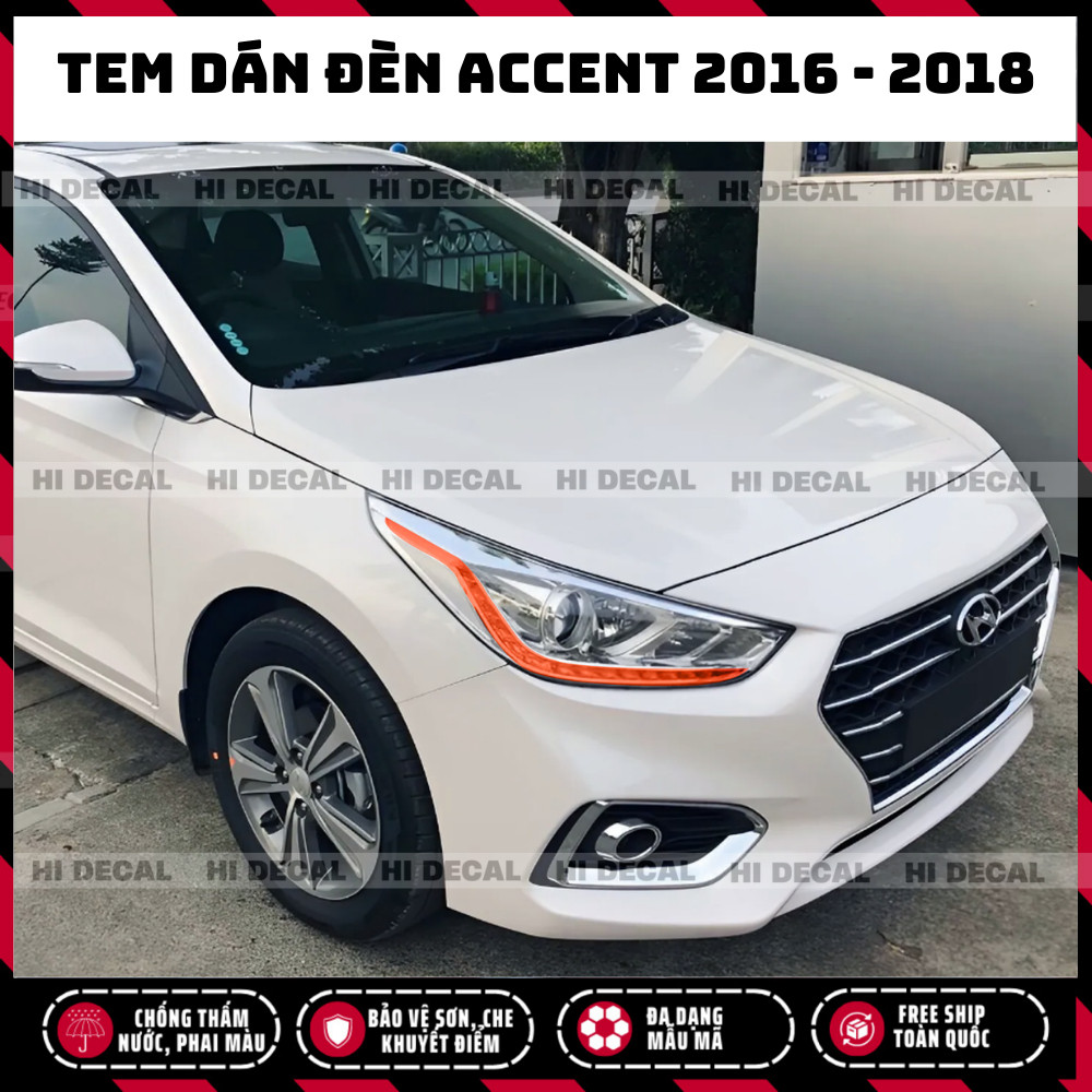 Tem đèn Accent 2018 - 2020, Tem đèn xe Accent trang trí xe chống nước, bền màu, chịu nhiệ Hi Decal