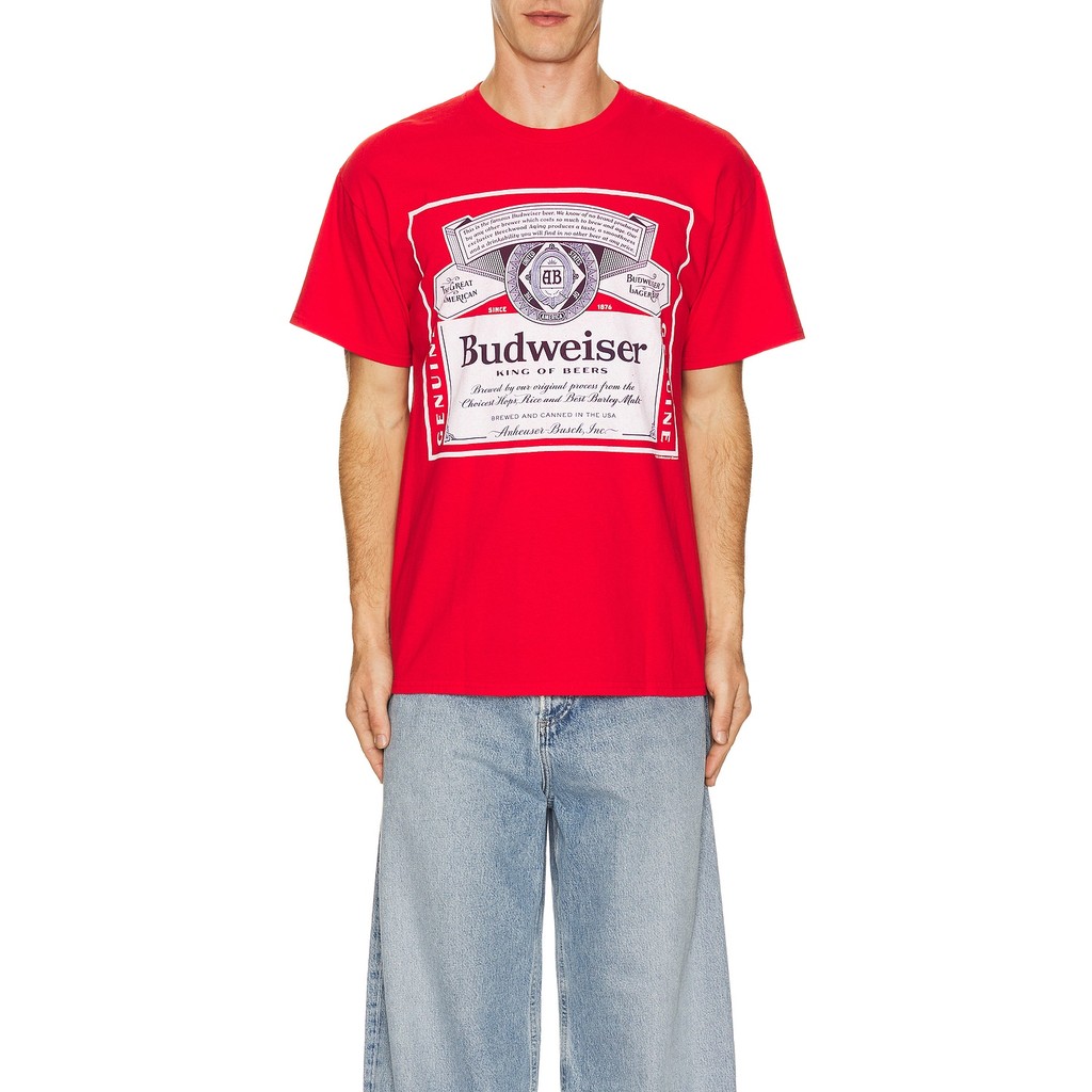 100% Cotton Rác Thực Phẩm Budweiser Bia Nhãn Họa Tiết Tay Ngắn Đỏ Áo Thun Nam Mỹ Quần Áo