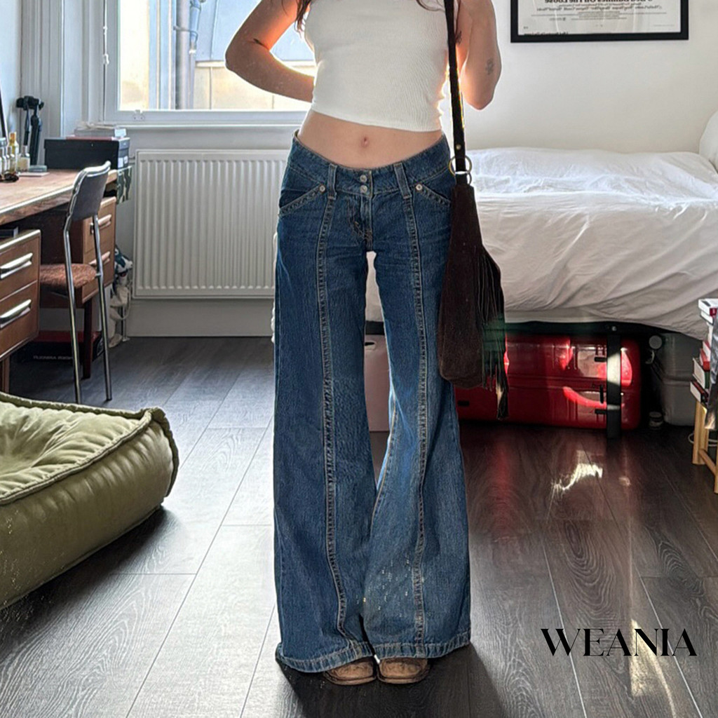 WEANIA American Street Style Retro Thẳng Eo Thấp loe Jeans Nữ