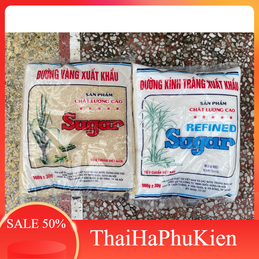   Com bo 7 túi  Đường tinh khiết xuất khẩu đường kính trắng đường vàng  900g 1 túi  