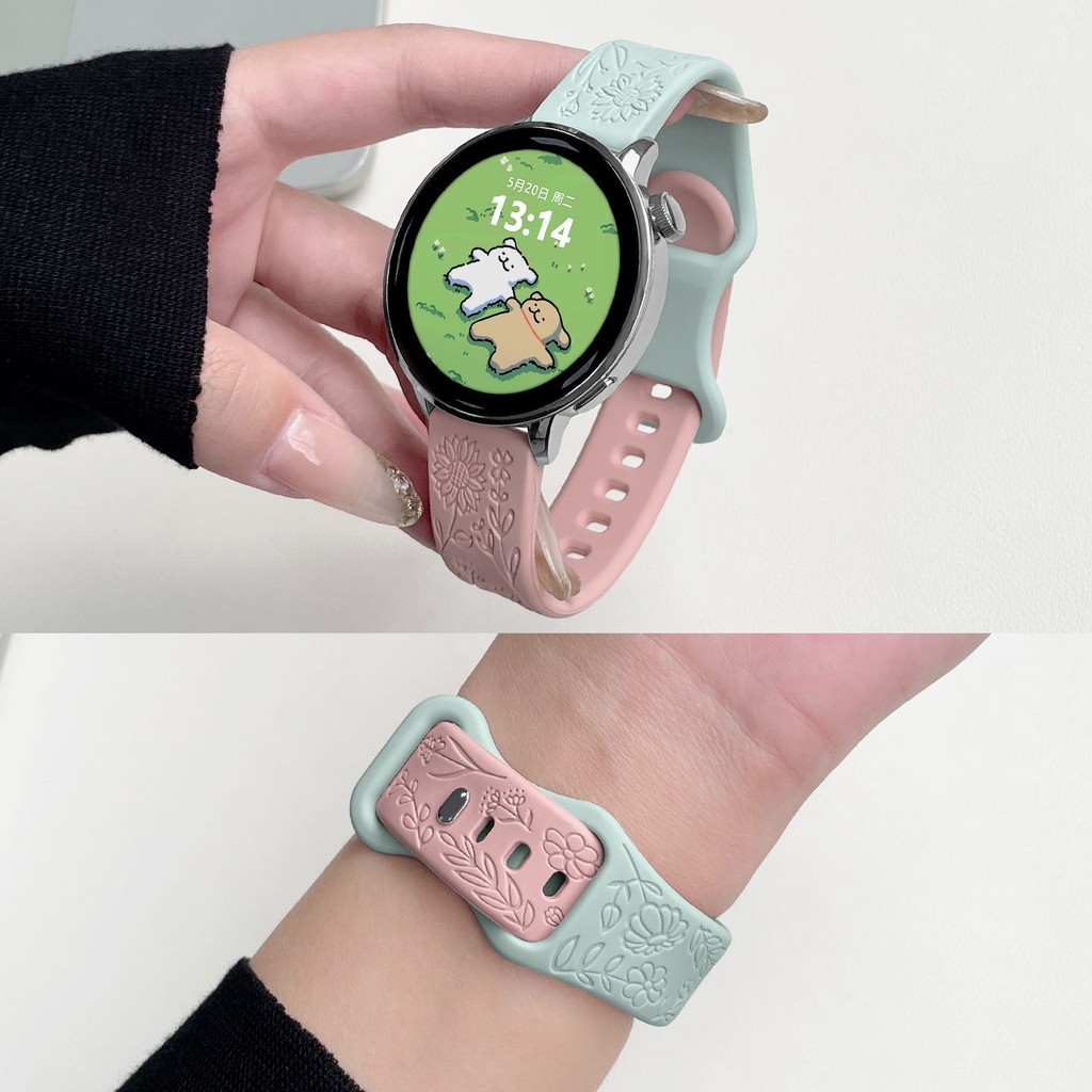 Dây đeo silicon khắc hoa hướng dương cho Huawei Watch GT5-4 41mm GT5 Pro 42mm Dây đeo đồng hồ thông 