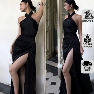  Đầm Lụa Xẻ Tà Dây Chéo Cổ Dự Tiệc Quyến Rũ SC656 Váy Lụa Xẻ Tà Chéo Cổ Dự Tiệc Đi Chơi 