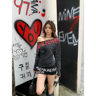  Áo sơ mi nữ thiết kế Y2K họa tiết vết nứt và sọc dài tay dễ dàng phối đồ 